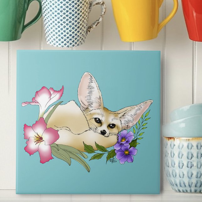 Fennec Fox Blume Niedlich Fliese (Von Creator hochgeladen)