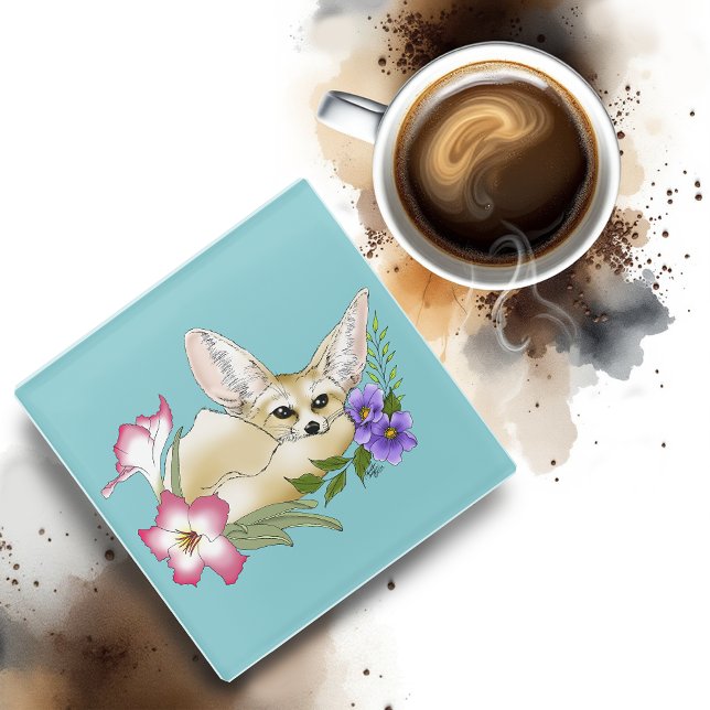 Fennec Fox Blume Niedlich Glasuntersetzer (Von Creator hochgeladen)