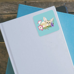 Fennec Fox Blume Niedlich Quadratischer Aufkleber