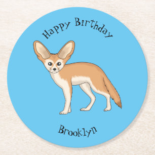 Fennec fox Cartoon Illustration Runder Pappuntersetzer