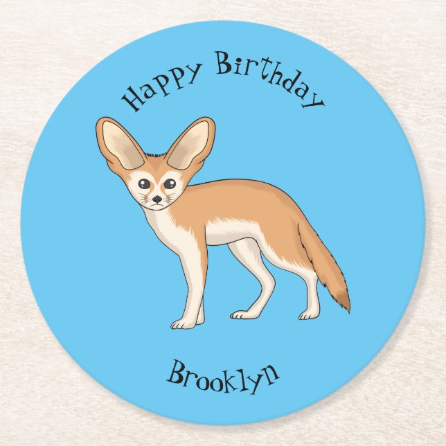 Fennec fox Cartoon Illustration Runder Pappuntersetzer (Vorderseite)