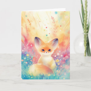 Fennec Fox in einem Feld für traumhafte Wildblumen Karte