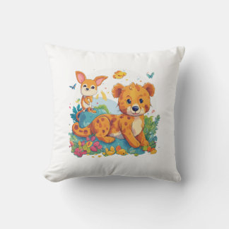 Fennec Fox & Kangaroo Cartoon Pillow Kissen