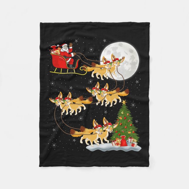Fennec Fox Santa Sleigh Flying Funny Magical Chris Fleecedecke (Vorderseite)