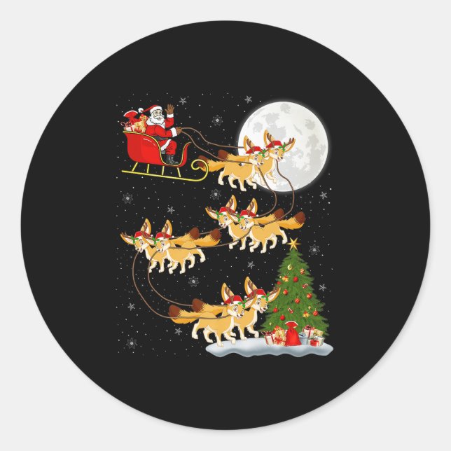 Fennec Fox Santa Sleigh Flying Funny Magical Chris Runder Aufkleber (Vorderseite)