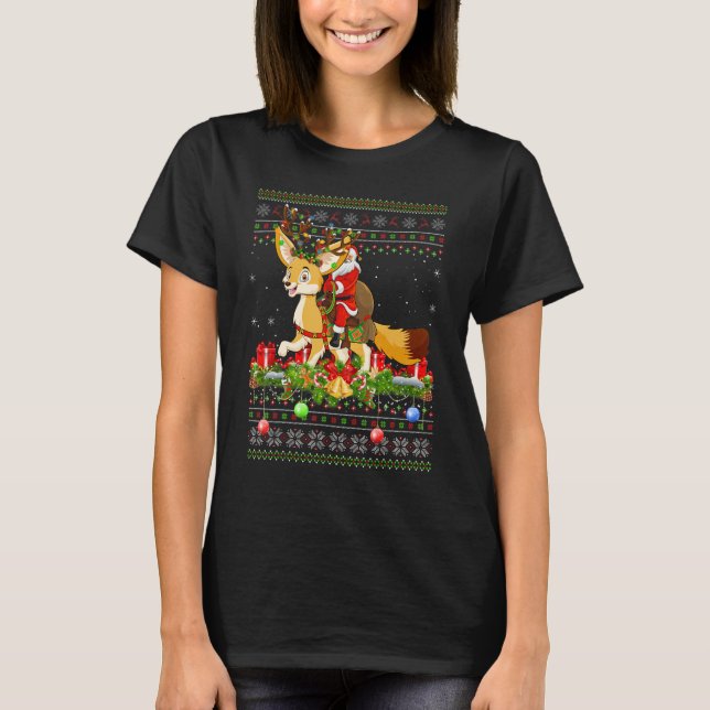 Fennec Fox   Ugly Santa Riding Fennec Fox Christma T-Shirt (Vorderseite)