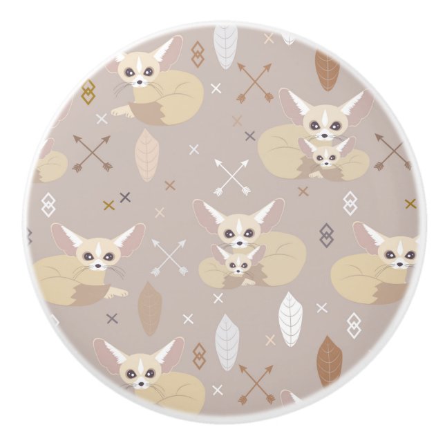 Fennec Foxes Pfeile und Federn Keramikknauf (Vorderseite)