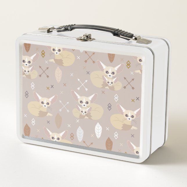 Fennec Foxes Pfeile und Federn Metall Brotdose (Vorderseite)