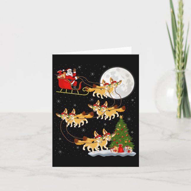 Fennec Fuchs Weihnachtsmann Schlitten Fliegend Lus Karte (Vorderseite)