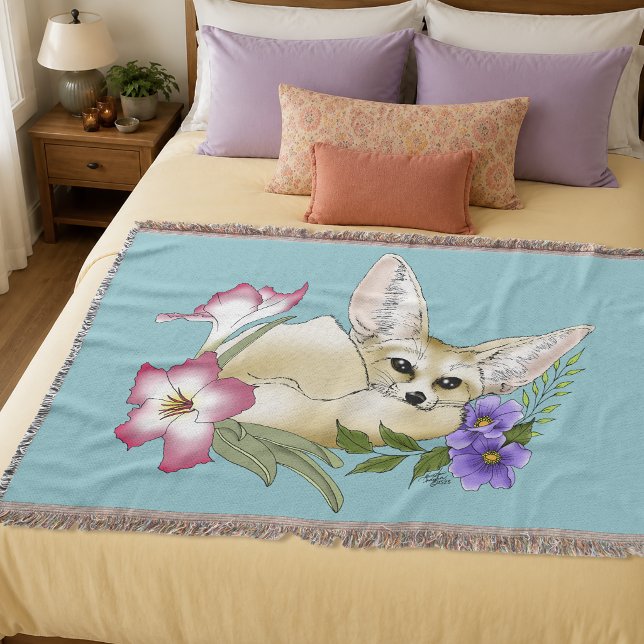 Fennek Fuchs Rosa Lila Blumen Süß Blau Botanisch Decke (Von Creator hochgeladen)