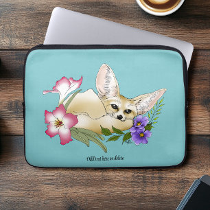 Fennek Fuchs Rosa Lila Blumen Süß Blau Botanisch Laptopschutzhülle