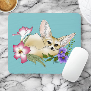 Fennek Fuchs Rosa Lila Blumen Süß Blau Botanisch Mousepad