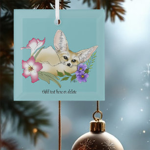 Fennek Fuchs Rosa Lila Blumen Süß Blau Botanisch Ornament Aus Glas