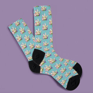 Fennek Fuchs Rosa Lila Blumen Süß Blau Botanisch Socken