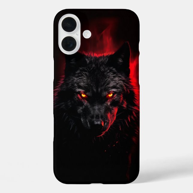 Fenrir - Schwarzer Wolf mit roten Augen iPhone 16 Plus Hülle (Rückseite)