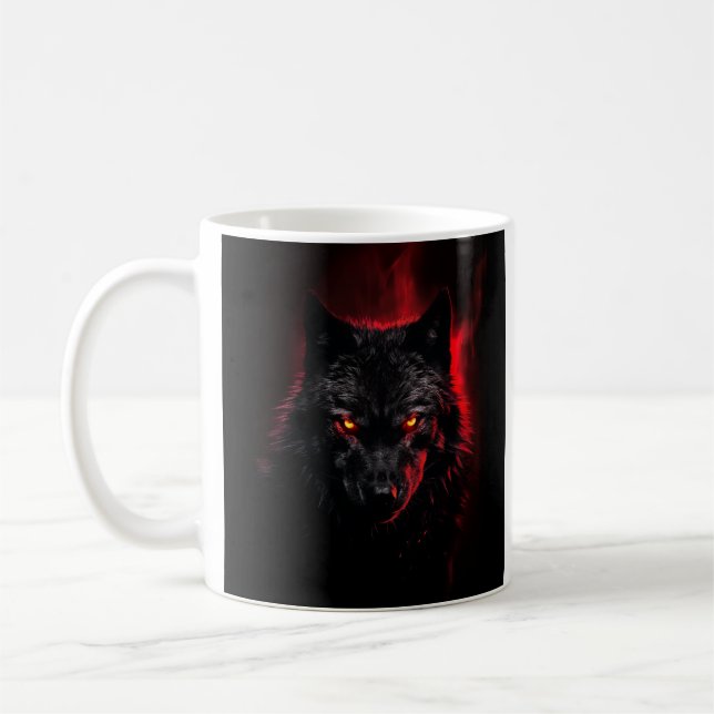 Fenrir - Schwarzer Wolf mit roten Augen Kaffeetasse (Links)
