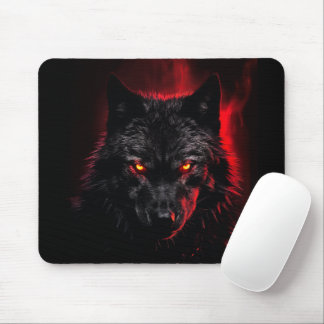 Fenrir - Schwarzer Wolf mit roten Augen Mousepad