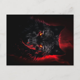 Fenrir - Schwarzer Wolf mit roten Augen Postkarte