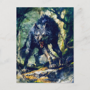 Fenrir Wolf in mystischer Szene angekettet Feiertagspostkarte