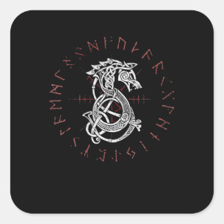 Fenrir Wolf Of Odin Celtic Norse Runes Distressed Quadratischer Aufkleber