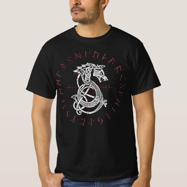 Fenrir Wolf von Odin Keltische Norse Runen gestres T-Shirt (Vorderseite)