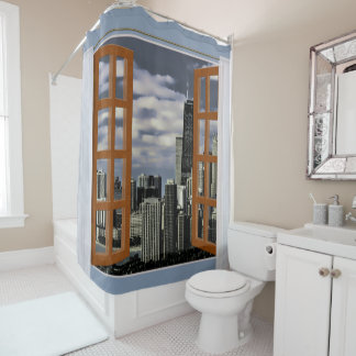 Fenster-Ansicht-Chicago-Skyline Duschvorhang