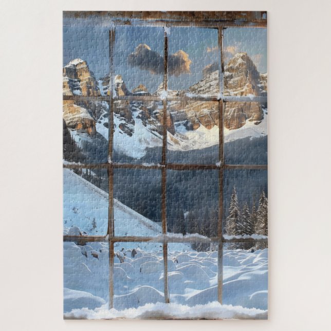 Fenster Blick Winter in Bergen (Vertikal)
