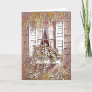 Fenster, Blumen und Fensterläden  Frühlingshafte S Karte