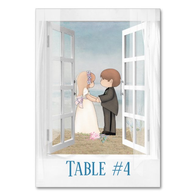 Fenster "Bridge and Groom in Beach" Tischnummer (Vorderseite)