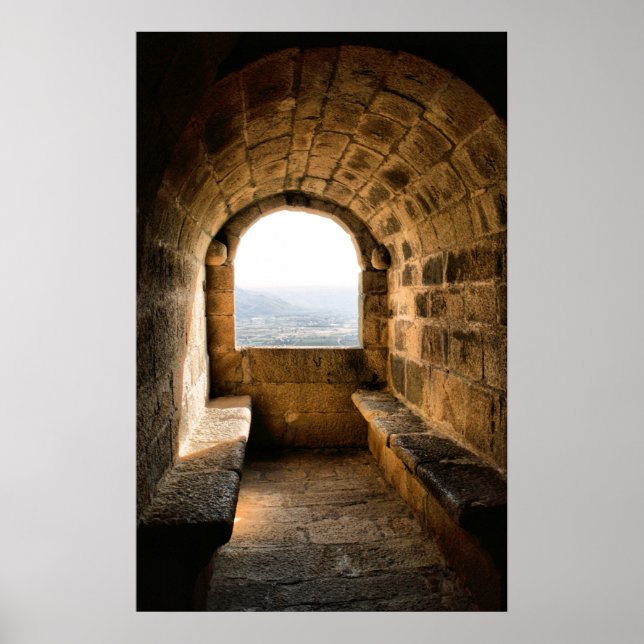 Fenster des Schlosses Monterrey, Verin (Spanien) Poster (Vorne)