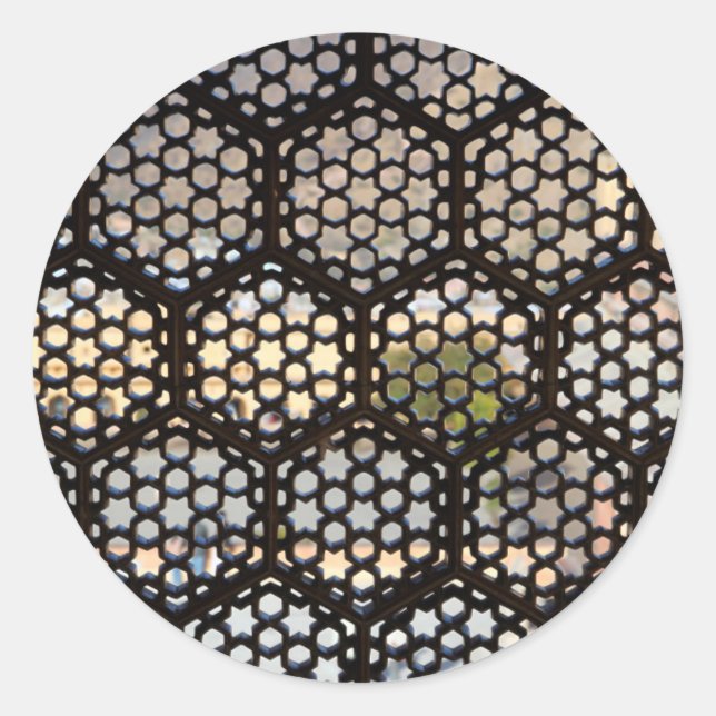 Fenster Geometrisches Gitter, Indien Runder Aufkleber (Vorderseite)