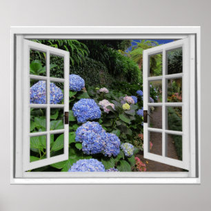 Fenster "Hydrangea Garden View Imitats" Poster