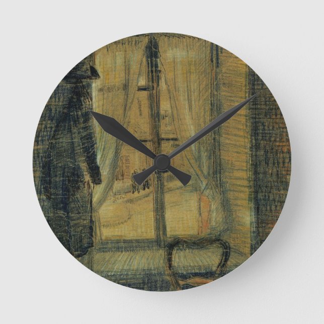 Fenster im Restaurant Bataille von Vincent van Gog Runde Wanduhr (Vorderseite)