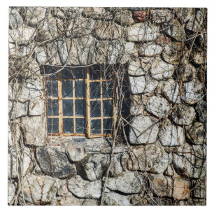 Fenster in einer Steinmauer Fliese