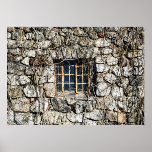 Fenster in einer Steinmauer Poster
