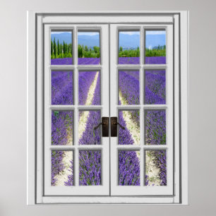 Fenster "Lavendelfeld anzeigen" Poster