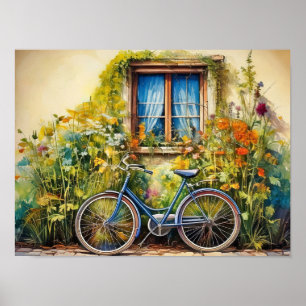Fenster mit Fahrrad Poster