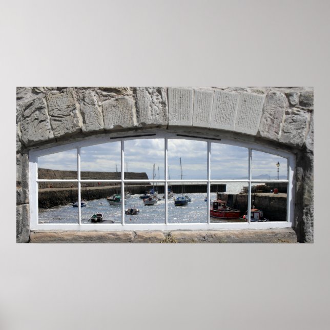 Fenster mit "Fake-Ansicht" der Fischereifahrzeuge Poster (Vorne)