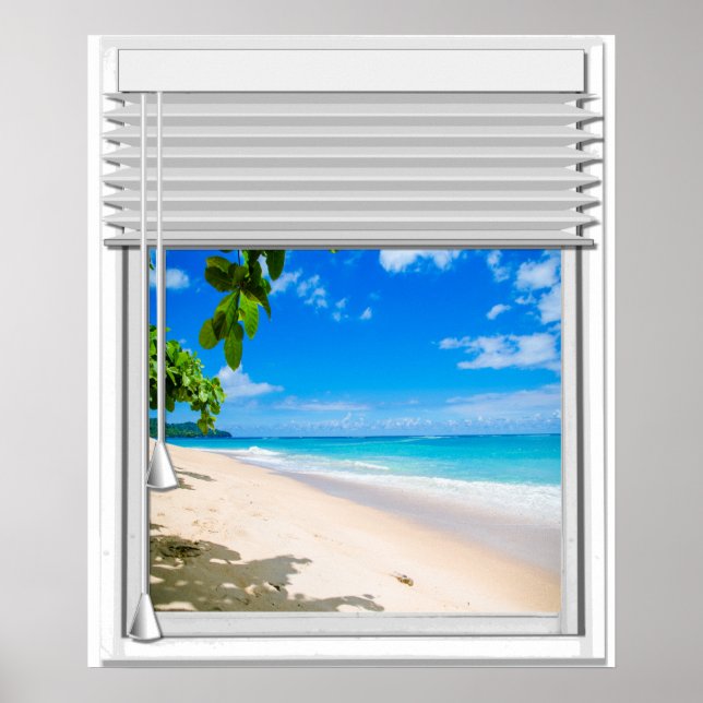 Fenster mit Imitaten zum tropischen Ozean Poster (Vorne)