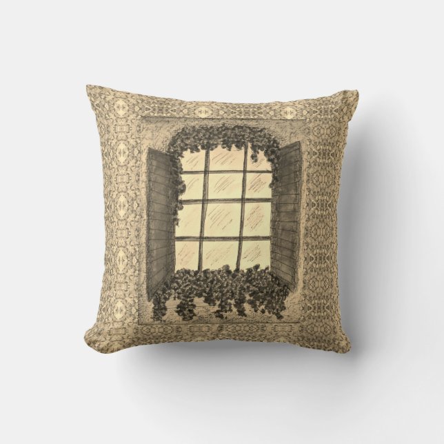 Fenster mit Shutters SEPIA Kissen (Vorderseite)