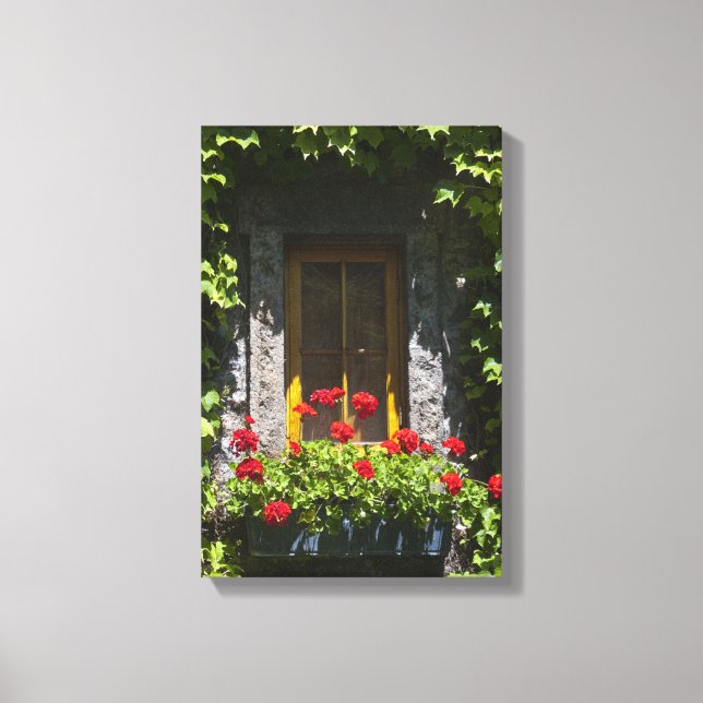 Fenster "Red Geranium Blume" Leinwanddruck (Vorderseite)