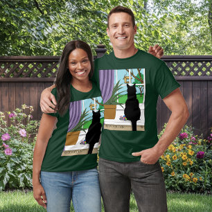 Fenster "Schwarze Katze aussehen" T-Shirt