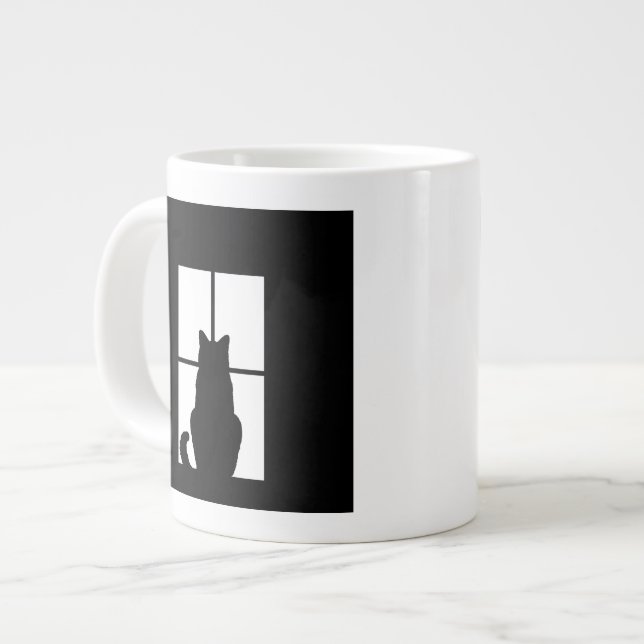 Fenster-schwarze Katzen-Klicken, zum eines Jumbo-Tasse (Vorderseite Links)