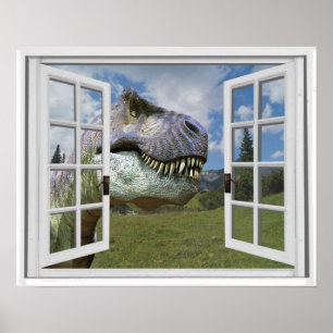 Fenster T-Rex Dinosaur Picture View Fake Poster