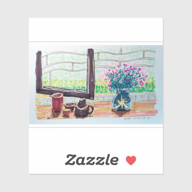 Fenster Tee und Blumen Aufkleber (Blatt)