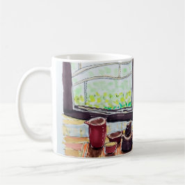 Fenster Tee und Blumen Kaffeetasse