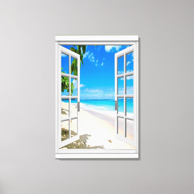 Fenster "Tropical Beach Ocean View Imitate" Leinwanddruck (Vorderseite)