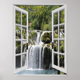 Fenster "Wasserfall-Ansicht" Trompe l'oeil Fake Poster