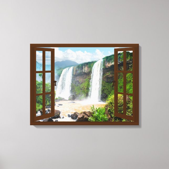 Fenster "Wasserfälle anzeigen" Imitate Leinwanddruck (Vorderseite)