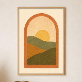 Fenster zu den Hügeln Gouache Boho Kunstposter Poster